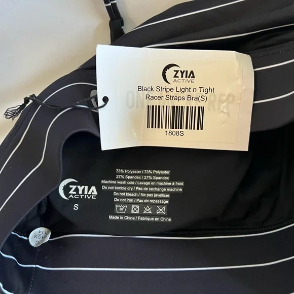 ZYIA Active NEW Black Stripe Light n Tight Racer Straps Bra Size S